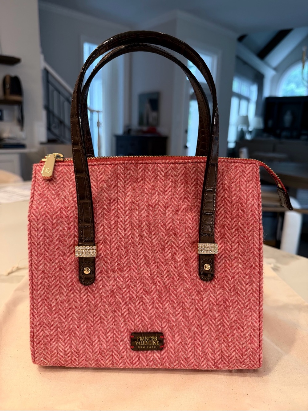 Frances Valentine Pink Tweed Satchel NWOT